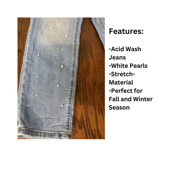 Women’s Size 32 R Boyfriend Jeans with Acid Wash & Pearls - Picture 5 of 5